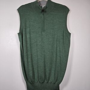 Peter Millar Green Merino Wool Silk Blend 1/4 Zip Pullover Sweater Vest Medium